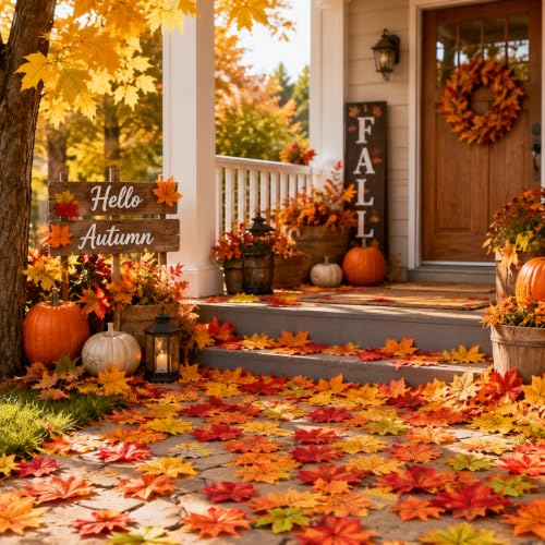 Fake Fall Leaves Foliage - Autumn Maple Leaf Decor 400 pcs, Green