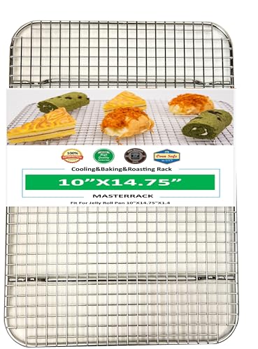 MASTERRACK Jelly Roll Pan Stainless Steel Cooling Rack and Wire Grate Heavy Duty (10"X14.75"X0.7")