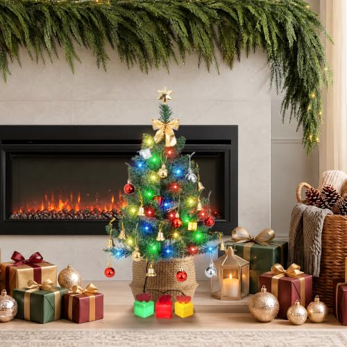 Mini Solar Christmas Trees Outdoor - 30 Inch, Multi-Color LED, 4 Pack, Green