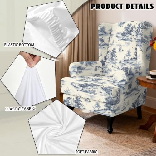Vintage Sailboat House Wing Back Chair Cover Set with Arms - 2 Pieces