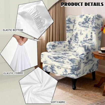 Vintage Sailboat House Wing Back Chair Cover Set with Arms - 2 Pieces