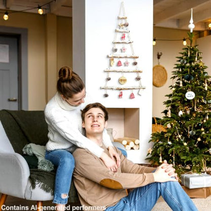 Large Snowy Birch Log Christmas Wall Tree with Lights & Accessories