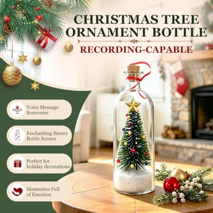 Blue Recordable Christmas Tree Ornament with Message Bottle - Voice Greeting Decor