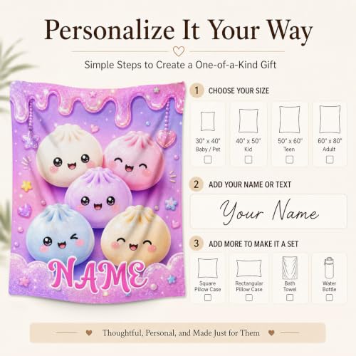 Beige Personalized Girls Dumpling Blanket - Custom Drip Kids Throw