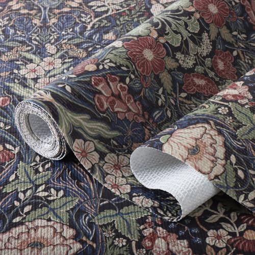 Vintage Green/Red Floral Shelf Drawer Liner 11.8W x 118.1L Non-Slip Organizing Mat