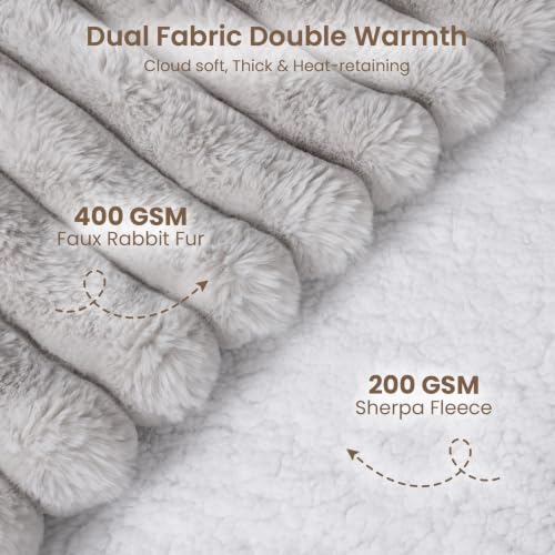 PROALLER Light Grey Wearable Heated Blanket with Foot Pocket, Faux Fur & Sherpa Fleece 52x72 Inches