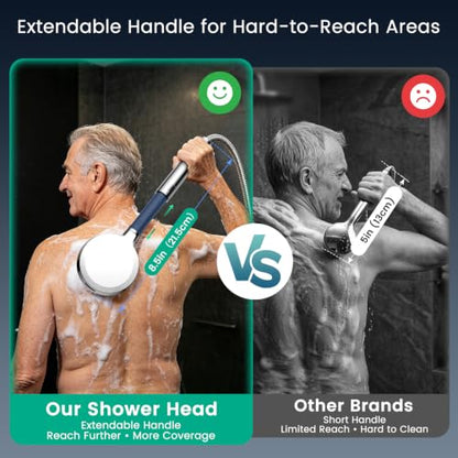 Chrome Handheld Shower Head with 6 Modes & Extendable Handle - High Pressure