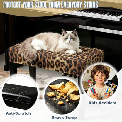 Rectangular Leopard Print Bench Cover with Bottom Ties - S (16x26x4in)