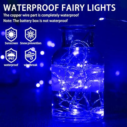 12 Pack Blue Fairy Lights Battery Operated 7ft 20 LED String for Holiday Decor - Variation of 12 / Blue