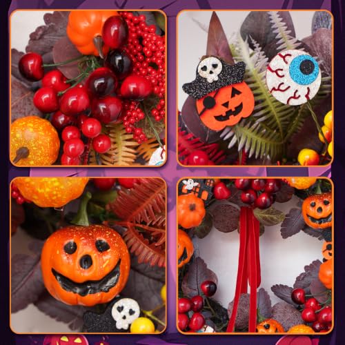 24-Inch Halloween Front Door Wreath with Jack-O'-Lantern and Autumn Foliage