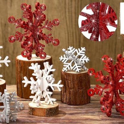 Yousoontic 12-Piece 3D Wooden Snowflake Decor Set - Red & White Table Centerpieces