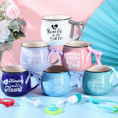 Colorful Nurse Appreciation Gift Mug Set - 6pcs 12oz Ceramic Cups for Nurses