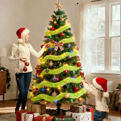 Faux Fur Christmas Garland 3 Pack, Lime Green Holiday Decor, 19.5 ft
