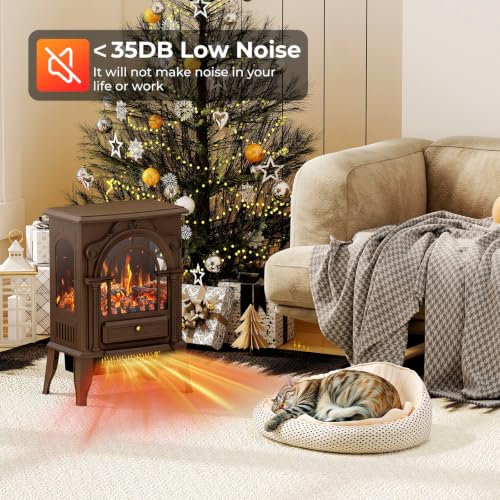 Electric Fireplace Stove with 3D Flame and Thermostat - Brown, 22 Inch