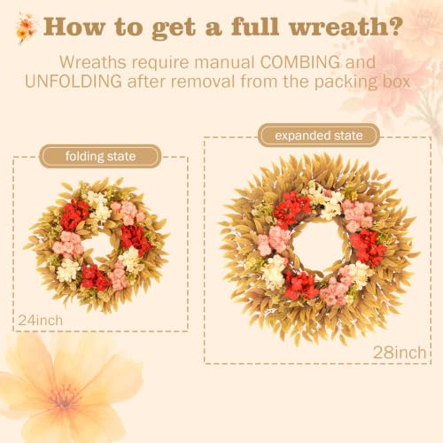 Agusbagli 28-Inch Fall Wreath with Eucalyptus & Hydrangea - Orange