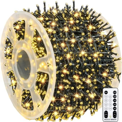 Outdoor Christmas String Lights 1000 LED Warm White with Remote & 8 Modes