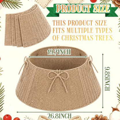 28 Inch Christmas Tree Collar Wicker Tree Skirt Stand Base - Rustic Woven Decor