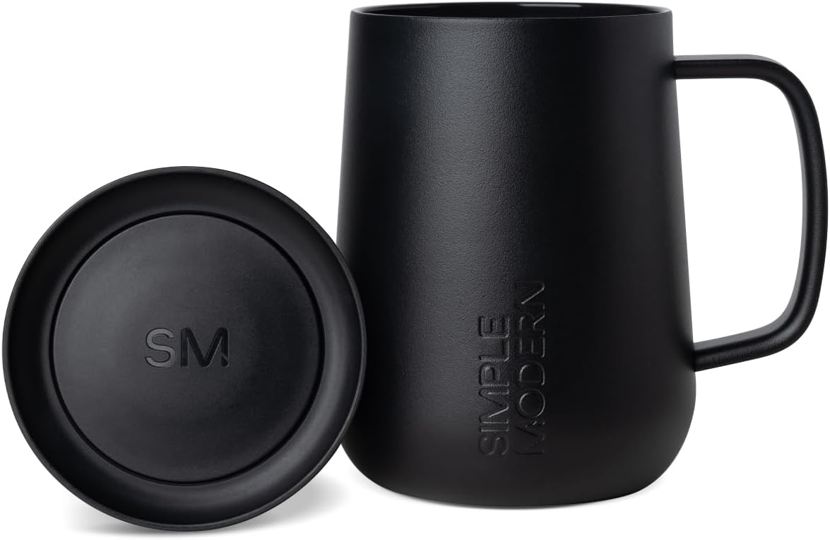 Simple Modern Voyager Signature Mug - Insulated Travel Coffee Tumbler with 360° Lid | 12oz, Midnight Black