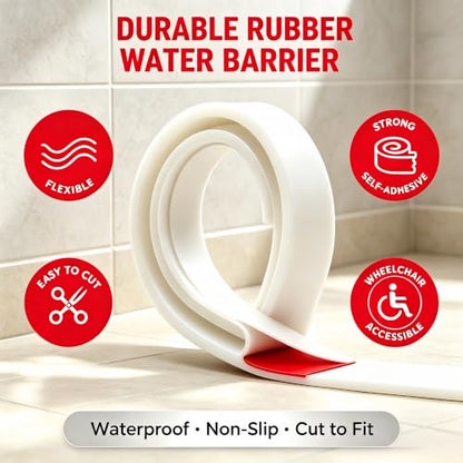 67 Inch Silicone Shower Water Dam - Collapsible Threshold Barrier, White