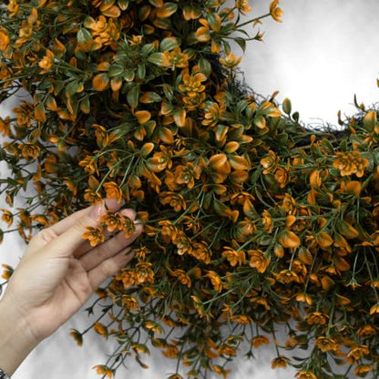 26 Inch Fall Boxwoods Wreath with Orange Accents for Front Door - Home Decor