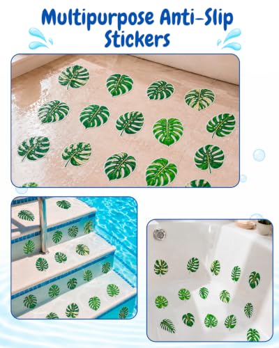 Bathtub Non Slip Stickers - Monstera Deliciosa Pattern, 20 Pcs Anti Slip Shower Decals with Scraper