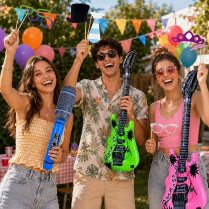 66PCS Photo Booth Props Set with Signs and Inflatable Musical Instruments for Parties