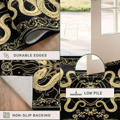 Gothic Snake Runner Rug for Hallways 2x6ft - Washable Bohemian Decor - Variation: Gothic-4 / 2' x 6' Rectangular