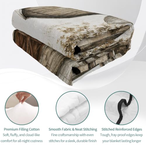 Brown Farmhouse Wood Barn Quilts Twin XL Comforter Set - Rustic Vintage Bed Bedding