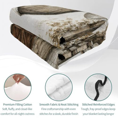 Brown Farmhouse Wood Barn Quilts Twin XL Comforter Set - Rustic Vintage Bed Bedding