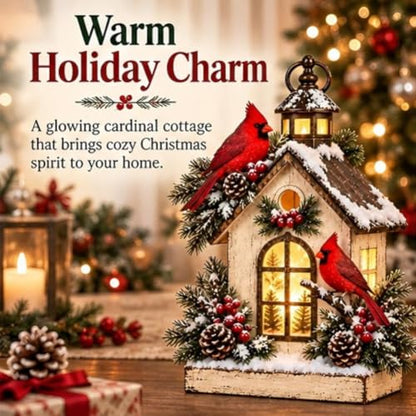 Winter Haven Cardinal Cottage Lantern Lighted Christmas House - 1PC