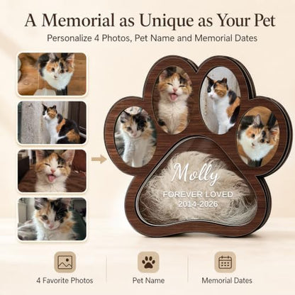 Walnut Personalized Wooden Pet Memorial Shadow Box for Pet Hair & Keepsakes