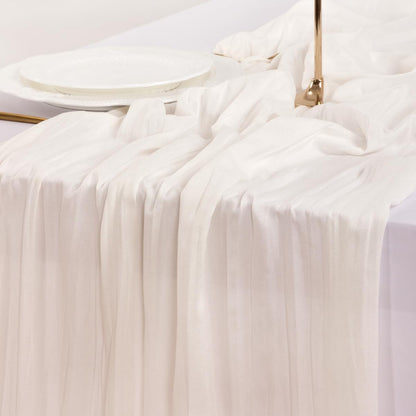 Socomi Ivory White Cheesecloth Table Runner - 120 Inch Boho Rustic Sheer Decor for Weddings & Events