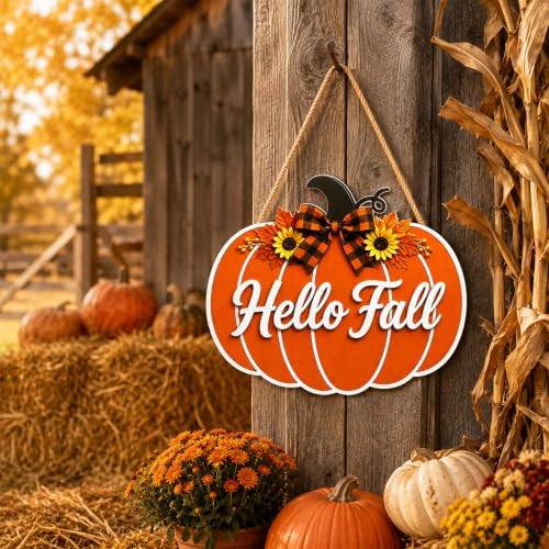 Autumn Fall Welcome Sign for Door - Orange Wooden Harvest Decor