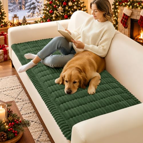 Dog Couch Cover Washable Plush Sofa Protector - Dark Green 27.6x27.6"