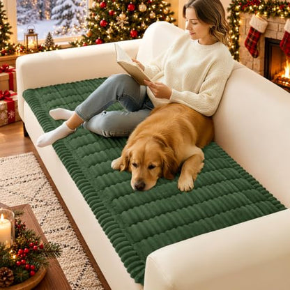 Dog Couch Cover Washable Plush Sofa Protector - Dark Green 27.6x27.6"