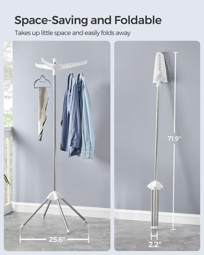 SONGMICS Clothes Drying Rack - 59-Inch Folding Laundry Rack with 3 Rotatable Arms & Stainless Steel | White/Silver