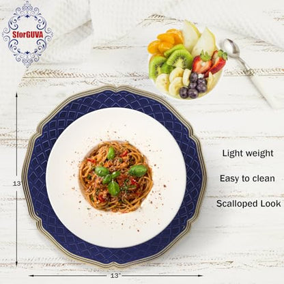 Royal Blue Charger Plates with Beaded Rims - Set of 6 Plastic Dinner Protectors