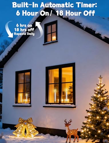 BO-Gold 4 Pack Christmas Window Candle Lamps with Timer & LED Bulbs