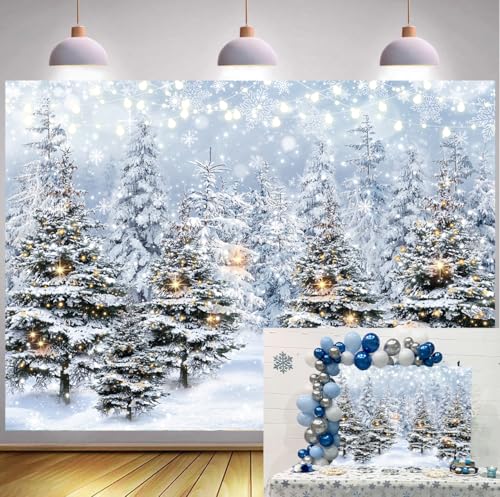 Winter Forest Photography Backdrop 7x5FT Snowy Scene Holiday Party Decoration