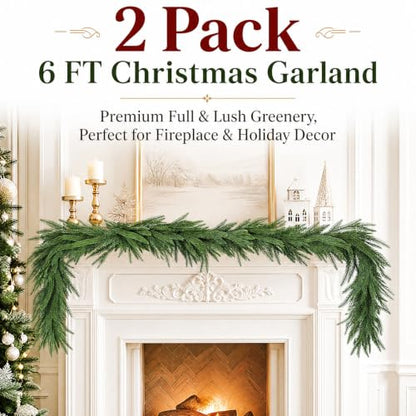 6ft Real Touch Norfolk Pine Garland Set - Indoor & Outdoor Holiday Decor