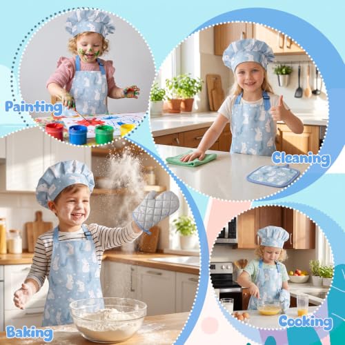 Kids Apron and Chef Hat Set - Rabbit Variation, Play Kitchen Accessories