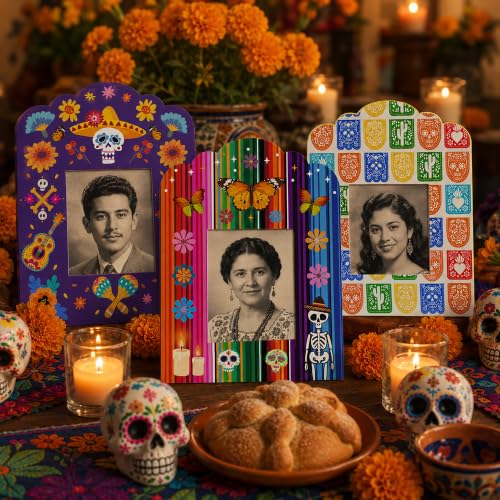 36 Dia De Los Muertos Photo Frames Set - Traditional Sugar Skull Decorations