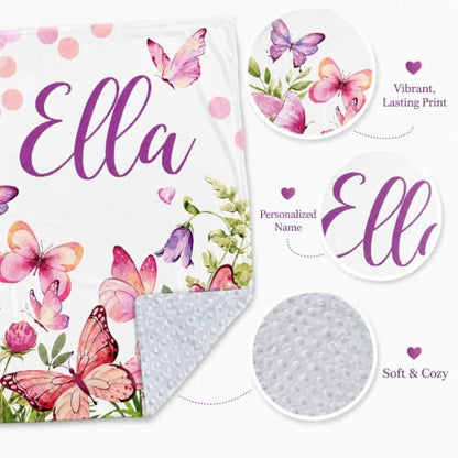 Personalized Baby Blanket for Girls 30x40 Inch Soft Minky Nursery Blanket with Name - Variation 09