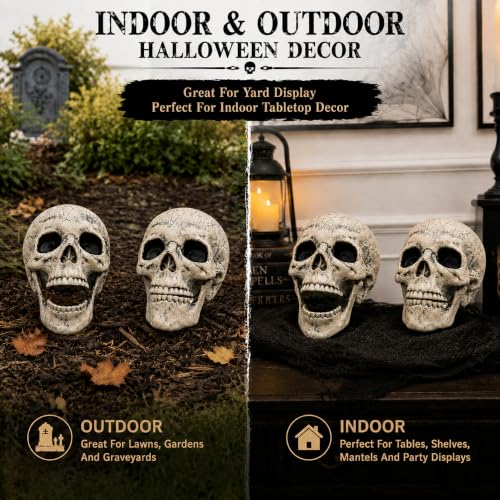 AISENO 2 Pack Realistic Skeleton Skull Halloween Yard Decorations Outdoor Indoor