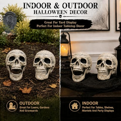 AISENO 2 Pack Realistic Skeleton Skull Halloween Yard Decorations Outdoor Indoor
