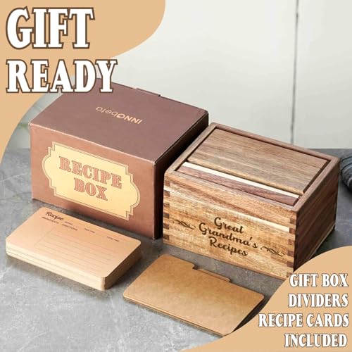 Grandma Recipe Box with 50 Recipe Cards & Dividers - Gift Organizer for Christmas & Birthdays
