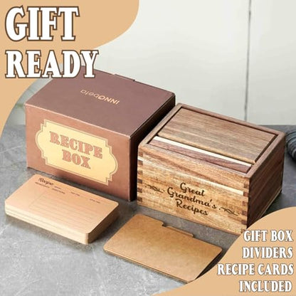 Grandma Recipe Box with 50 Recipe Cards & Dividers - Gift Organizer for Christmas & Birthdays