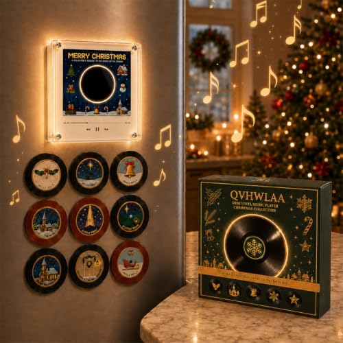 Christmas Mini Vinyl Record Player Fridge Magnet Set with NFC & LED