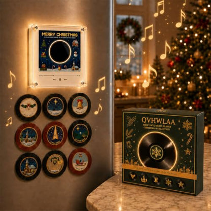 Christmas Mini Vinyl Record Player Fridge Magnet Set with NFC & LED