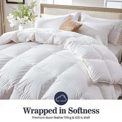 White Queen Size All Season Down Comforter - Ultra-Soft Down Feather Bedding